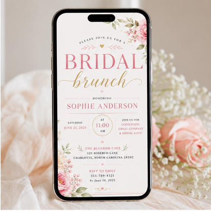Editable Floral Bridal Shower Invitation Canva Template, Pink Orange Girls Adult Cute Fun DIY Chic Party Invite, Printable Digital Download.
