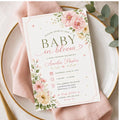 Editable Floral Baby Shower Invitation Canva Template, Pink Green Girls Kids Floral Modern Fun DIY Party Invite, Printable Digital Download.