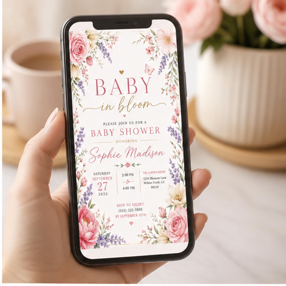 Editable Floral Baby Shower Sign Canva Template, Pink Blue Girls Kids Floral Cute Modern Fun Themed DIY Sweet Printable Digital Party Decor.