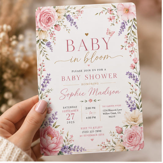 Editable Floral Baby Shower Sign Canva Template, Pink Blue Girls Kids Floral Cute Modern Fun Themed DIY Sweet Printable Digital Party Decor.