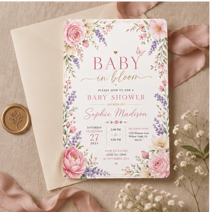 Editable Floral Baby Shower Sign Canva Template, Pink Blue Girls Kids Floral Cute Modern Fun Themed DIY Sweet Printable Digital Party Decor.