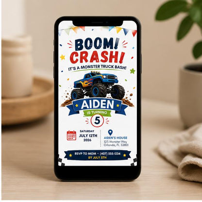 Editable Monster Birthday Invitation Canva Template, Boys Kids Cute Modern Fun DIY Sweet Chic Teen Party Invite, Printable Digital Download.