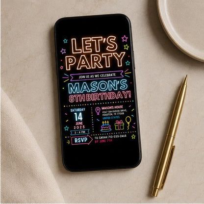 Editable Simple Colorful Birthday Invitation Canva Template, Rainbow Kids Cute Modern Fun DIY Chic Party Invite, Printable Digital Download.