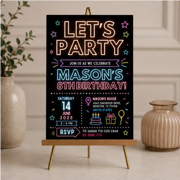 Editable Simple Colorful Birthday Invitation Canva Template, Rainbow Kids Cute Modern Fun DIY Chic Party Invite, Printable Digital Download.
