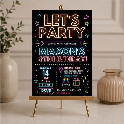 Editable Simple Colorful Birthday Invitation Canva Template, Rainbow Kids Cute Modern Fun DIY Chic Party Invite, Printable Digital Download.