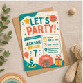 Editable Retro Birthday Invitation Canva Template, Blue Red Boys Kids Retro Cute Fun DIY Chic Teen Party Invite, Printable Digital Download.