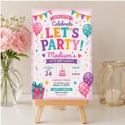 Editable Preppy Birthday Invitation Canva Template, Girls Preppy Cute Fun DIY Sweet Chic Kids Teen Party Invite, Printable Digital Download.