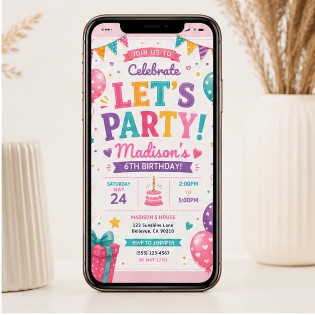 Editable Preppy Birthday Invitation Canva Template, Girls Preppy Cute Fun DIY Sweet Chic Kids Teen Party Invite, Printable Digital Download.