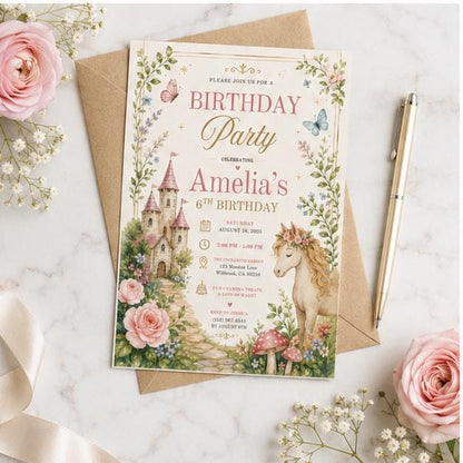 Editable Fairy Garden Birthday Invitation Canva Template, Girls Fairy Cute Fun DIY Sweet Chic Kids Party Invite, Printable Digital Download.