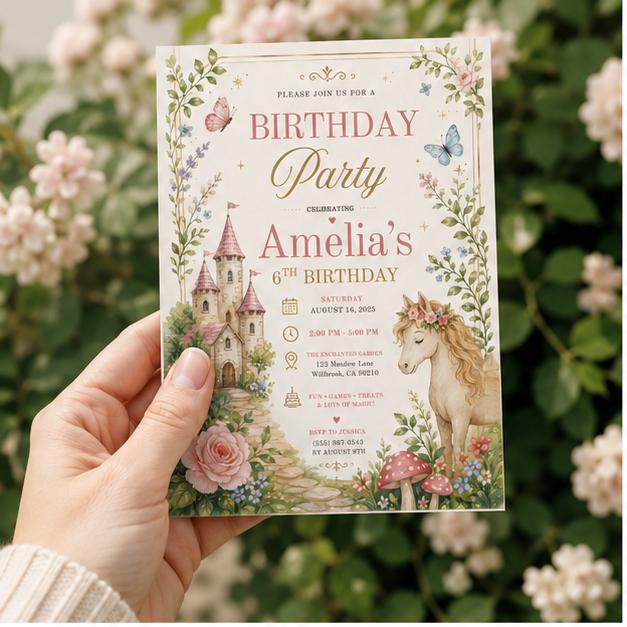 Editable Fairy Garden Birthday Invitation Canva Template, Girls Fairy Cute Fun DIY Sweet Chic Kids Party Invite, Printable Digital Download.