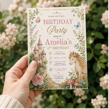Editable Fairy Garden Birthday Invitation Canva Template, Girls Fairy Cute Fun DIY Sweet Chic Kids Party Invite, Printable Digital Download.