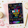 Editable Neon Glow Birthday Invitation Canva Template, Boys Kids Teens Neon Cute Fun DIY Chic Teen Party Invite, Printable Digital Download.