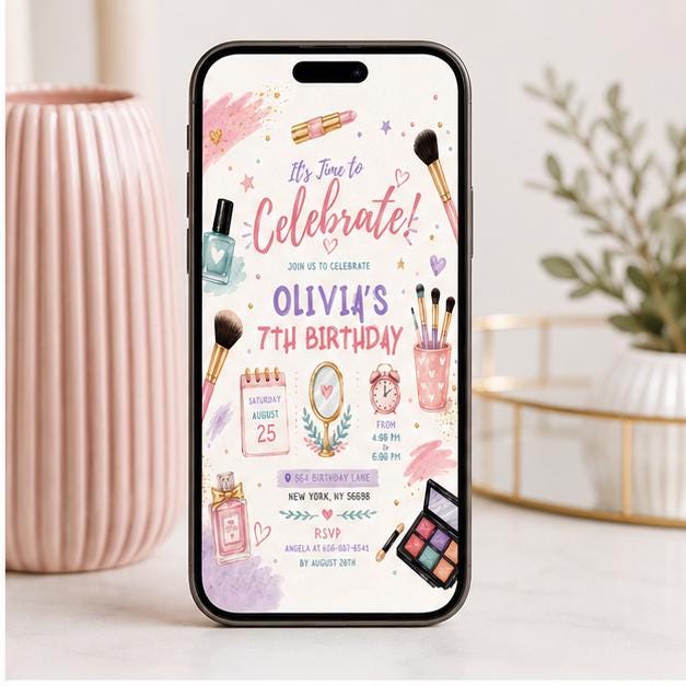 Editable Spa Birthday Invitation Canva Template, Girls Teens Spa Cute Fun DIY Sweet Chic Kids Teen Party Invite, Printable Digital Download.