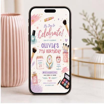 Editable Spa Birthday Invitation Canva Template, Girls Teens Spa Cute Fun DIY Sweet Chic Kids Teen Party Invite, Printable Digital Download.