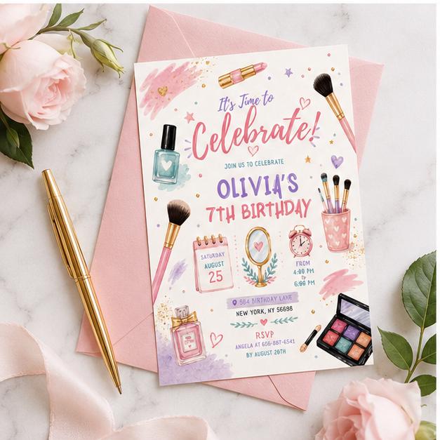Editable Spa Birthday Invitation Canva Template, Girls Teens Spa Cute Fun DIY Sweet Chic Kids Teen Party Invite, Printable Digital Download.