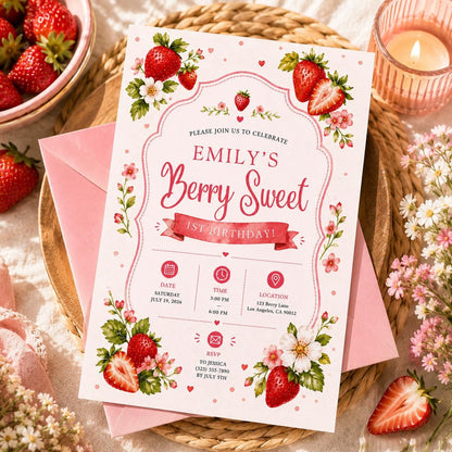 Editable Sweet Treats Birthday Invitation Canva Template, Pink Girls Kids Cute Modern Fun DIY Chic Party Invite, Printable Digital Download.