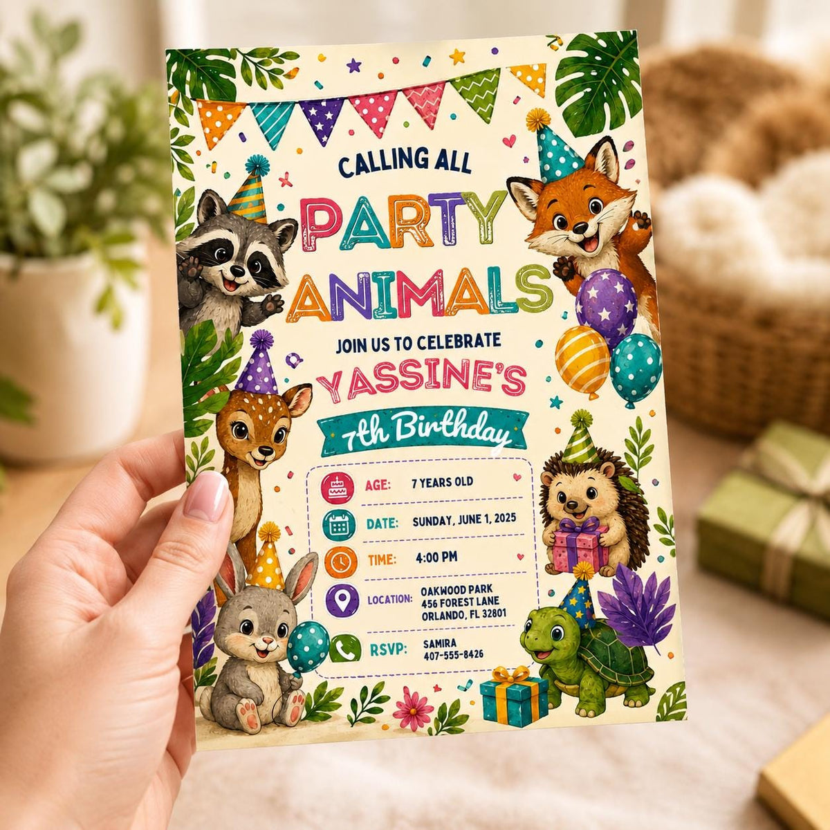 Editable Safari Jungle Birthday Invitation Canva Template, Neon Cute Kids Safari Fun DIY Chic Teen Party Invite, Printable Digital Download.