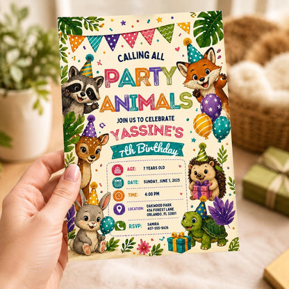 Editable Safari Jungle Birthday Invitation Canva Template, Neon Cute Kids Safari Fun DIY Chic Teen Party Invite, Printable Digital Download.