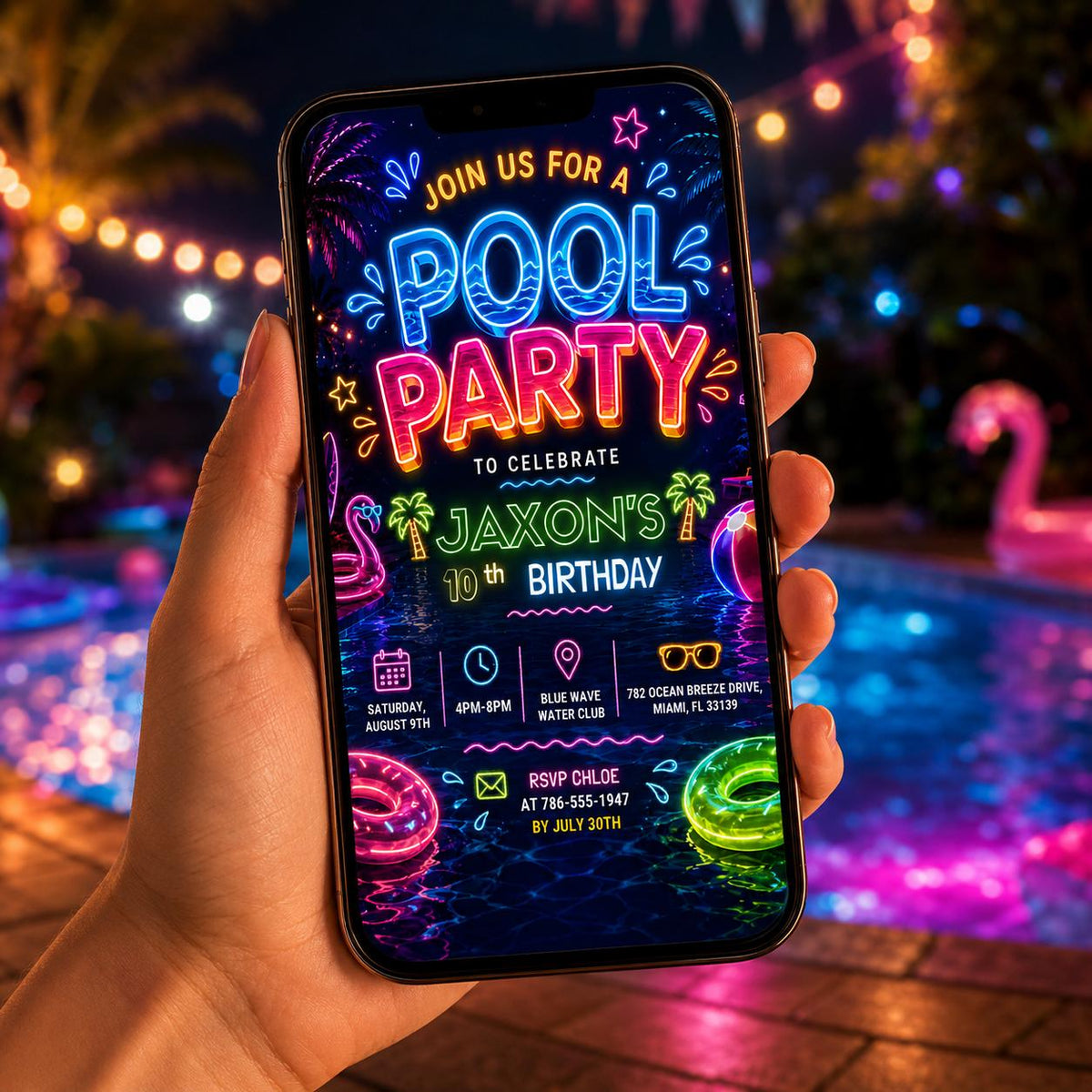 Editable Pool Birthday Invitation Canva Template, Floral Girls Teens Pool Cute Modern Fun DIY Chic Party Invite, Printable Digital Download.