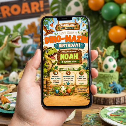 Editable Dinosaur Birthday Invitation Canva Template, Boys Dino Cute Modern Fun DIY Chic Kids Teen Party Invite, Printable Digital Download.