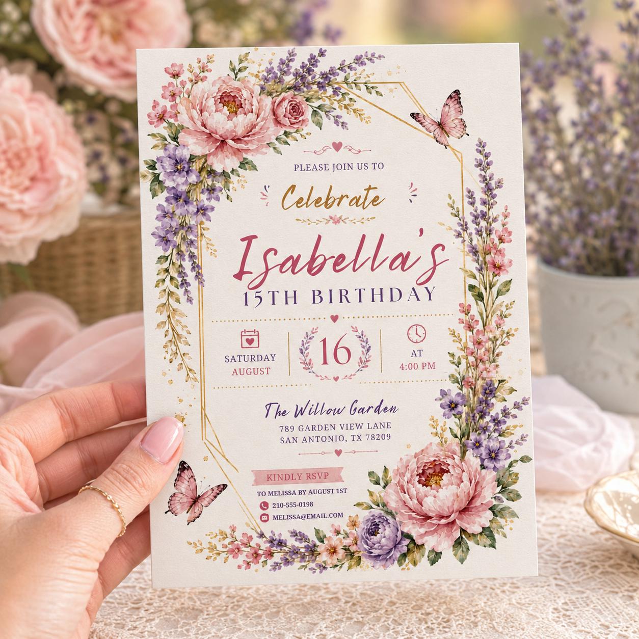 Editable Floral Birthday Invitation Canva Template, Kids Floral Cute Fun DIY Sweet Chic Teen Tween Party Invite, Printable Digital Download.