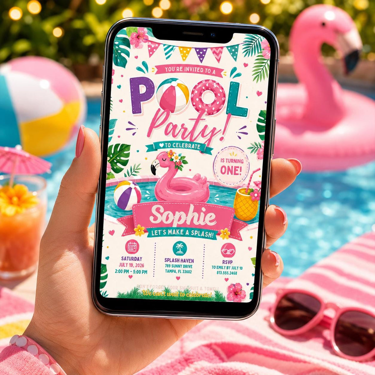 Editable Pool Birthday Invitation Canva Template, Pastel Girls Pool Cute Modern Fun DIY Sweet Chic Party Invite, Printable Digital Download.