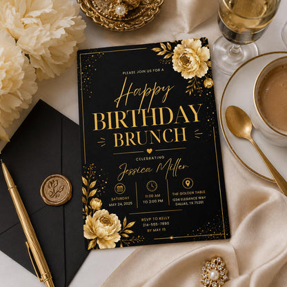 Editable Wildflower Birthday Invitation Canva Template, Pink Boho Floral Girls Cute Modern Fun DIY Party Invite, Printable Digital Download.