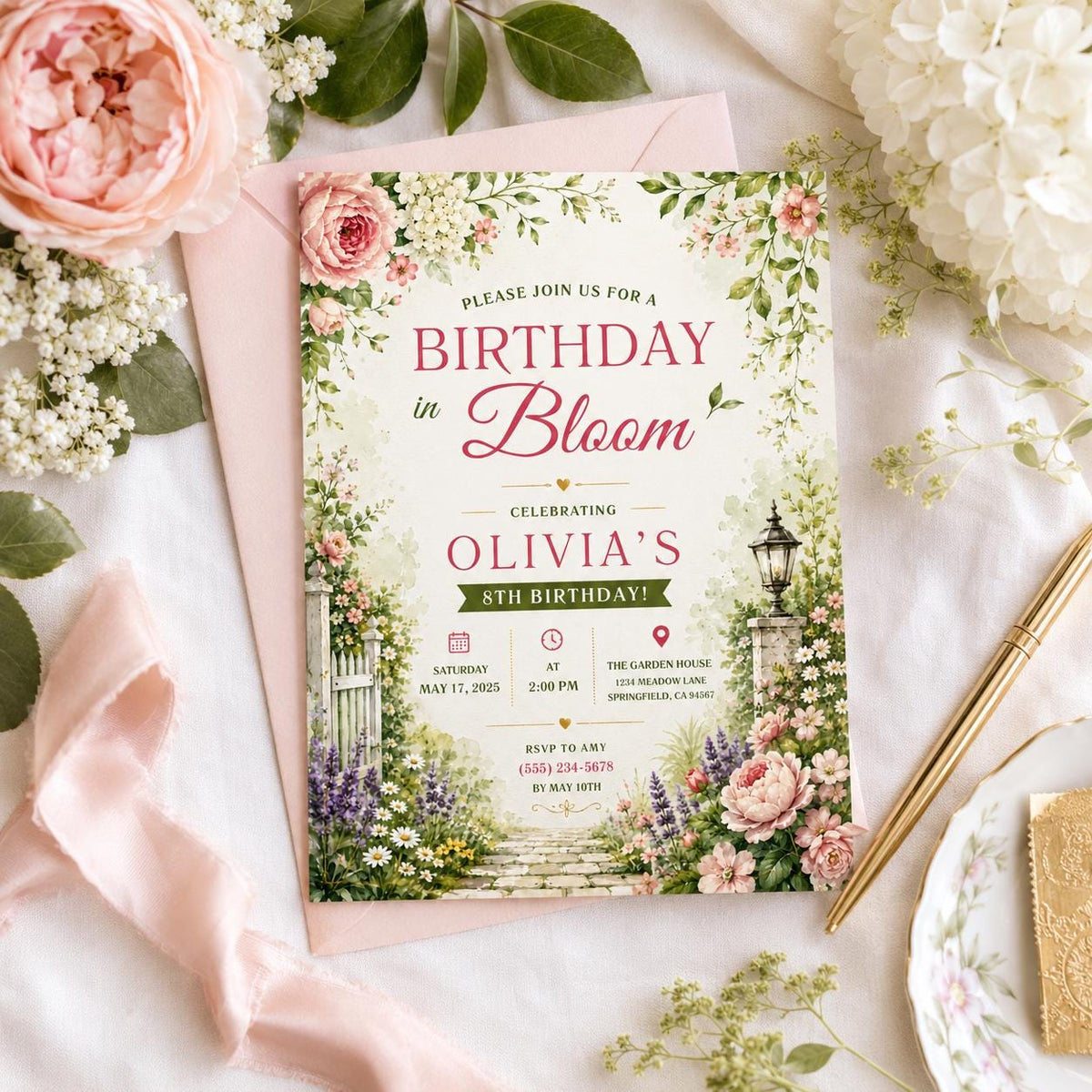 Editable Wildflower Baby Shower Invitation Canva Template, Kids Cute Fun DIY Sweet Chic Teen Tween Party Invite, Printable Digital Download.
