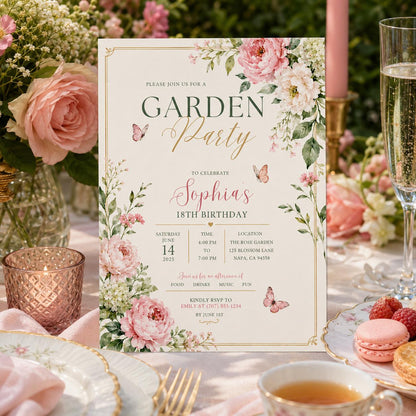 Editable Garden Birthday Invitation Canva Template, Floral Kids Teens Adult Cute Fun DIY Chic Teen Party Invite, Printable Digital Download.