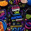 Editable Neon Glow Birthday Invitation Canva Template, Boys Neon Cute Fun DIY Sweet Chic Kids Teen Party Invite, Printable Digital Download.