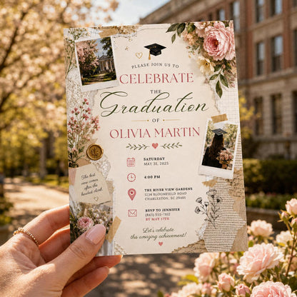 Editable Garden Graduation Invitation Canva Template, Pastel Floral Cute Modern Fun DIY Sweet Chic Party Invite, Printable Digital Download.