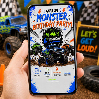 Editable Monster Birthday Invitation Canva Template, Boys Kids Cute Modern Fun DIY Sweet Chic Teen Party Invite, Printable Digital Download.