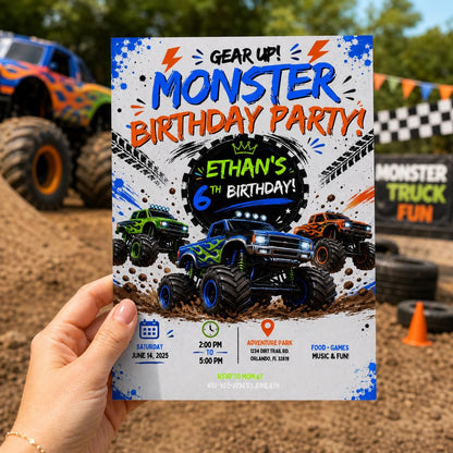 Editable Monster Birthday Invitation Canva Template, Boys Kids Cute Modern Fun DIY Sweet Chic Teen Party Invite, Printable Digital Download.