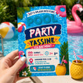 Editable Pool Birthday Invitation Canva Template, Blue Green Neon Boys Kids Pool Cute Fun DIY Chic Party Invite, Printable Digital Download.