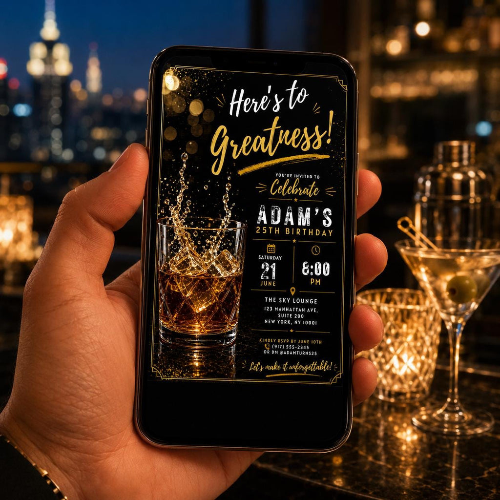 Editable Neon Glow Birthday Invitation Canva Template, Gold Black Boys Neon Cute Fun DIY Chic Kids Party Invite, Printable Digital Download.