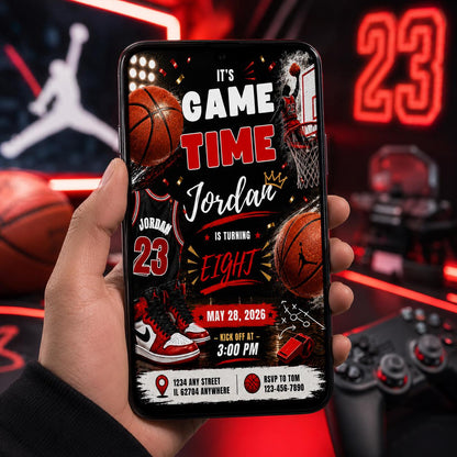 Editable Basketball Birthday Invitation Canva Template, Gold Black Luxury Sport Cute Fun DIY Sweet Party Invite, Printable Digital Download.