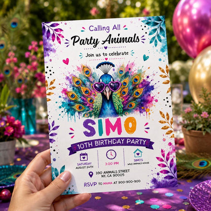 Editable Safari Jungle Birthday Invitation Canva Template, Girls Kids Cute Fun DIY Sweet Chic Teen Party Invite, Printable Digital Download.