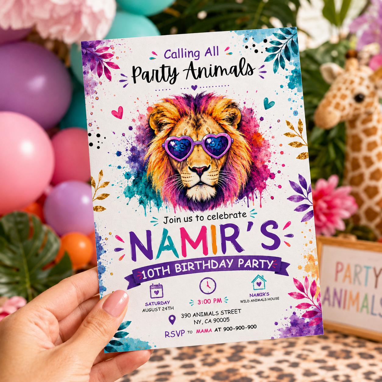 Editable Safari Jungle Birthday Invitation Canva Template, Girls Kids Cute Fun DIY Sweet Chic Teen Party Invite, Printable Digital Download.