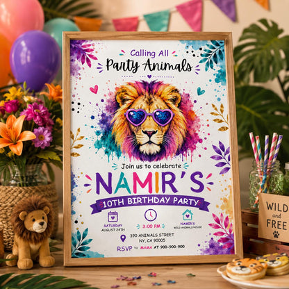 Editable Safari Jungle Birthday Invitation Canva Template, Girls Kids Cute Fun DIY Sweet Chic Teen Party Invite, Printable Digital Download.