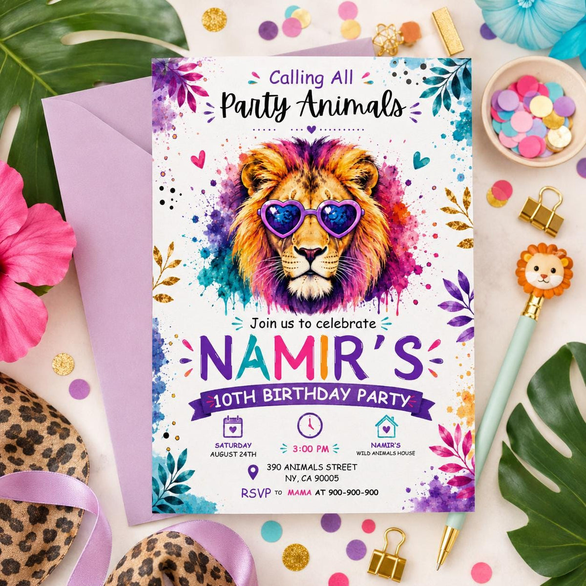 Editable Safari Jungle Birthday Invitation Canva Template, Girls Kids Cute Fun DIY Sweet Chic Teen Party Invite, Printable Digital Download.