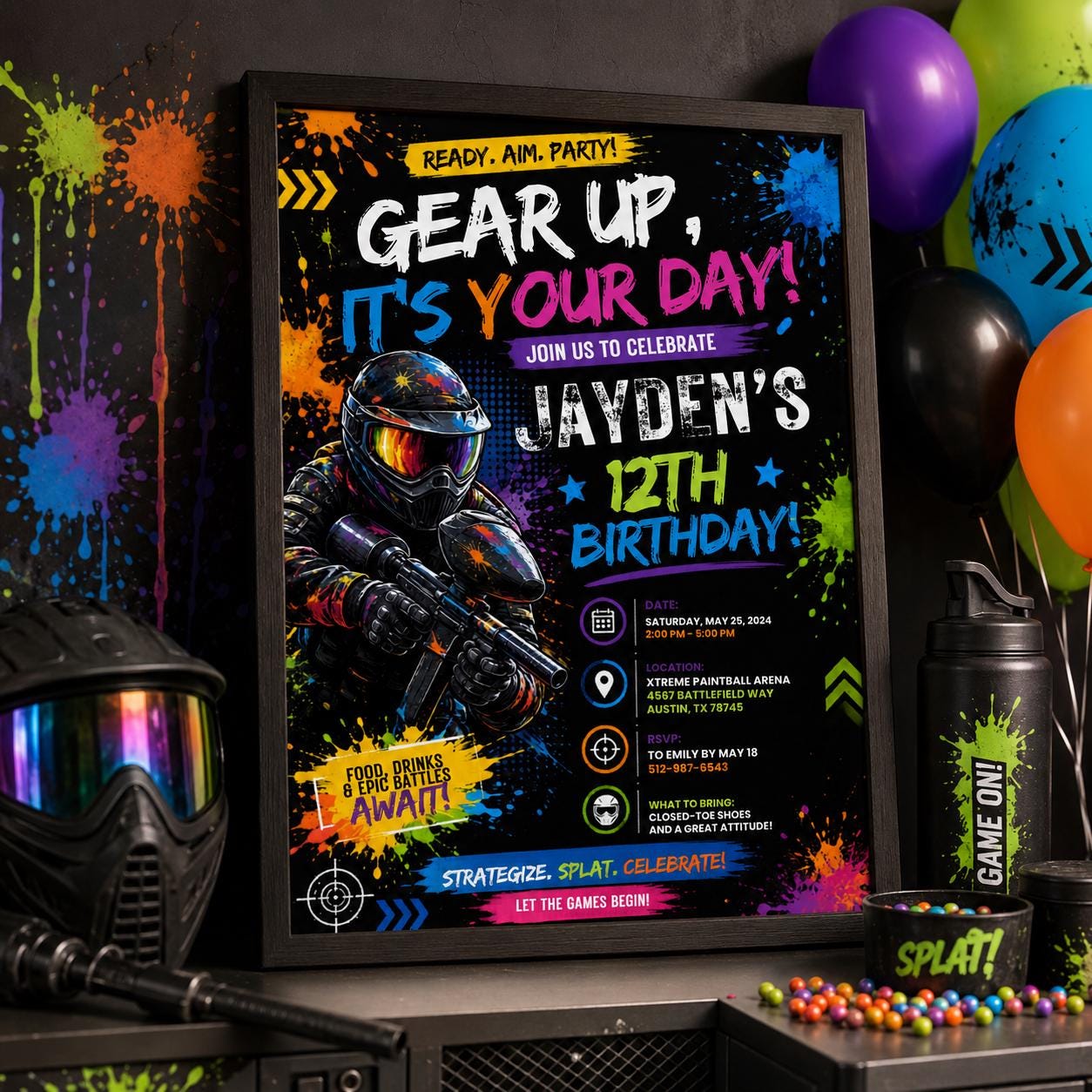 Editable Art Paint Birthday Invitation Canva Template, Boys Teens Cute Modern Fun Themed DIY Sweet Party Invite, Printable Digital Download.