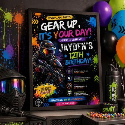 Editable Art Paint Birthday Invitation Canva Template, Boys Teens Cute Modern Fun Themed DIY Sweet Party Invite, Printable Digital Download.