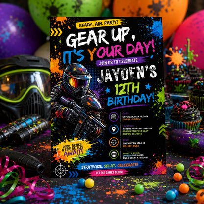 Editable Art Paint Birthday Invitation Canva Template, Boys Teens Cute Modern Fun Themed DIY Sweet Party Invite, Printable Digital Download.