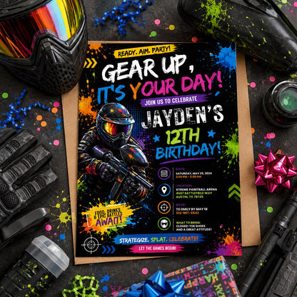 Editable Art Paint Birthday Invitation Canva Template, Boys Teens Cute Modern Fun Themed DIY Sweet Party Invite, Printable Digital Download.