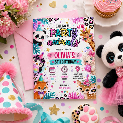Editable Animal Birthday Invitation Canva Template, Kids Cute Modern Fun DIY Sweet Chic Teen Tween Party Invite, Printable Digital Download.