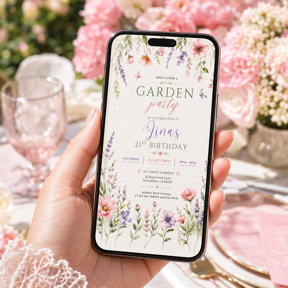 Editable Garden Birthday Invitation Canva Template, Floral Girls Cute Fun DIY Sweet Chic Kids Teen Party Invite, Printable Digital Download.