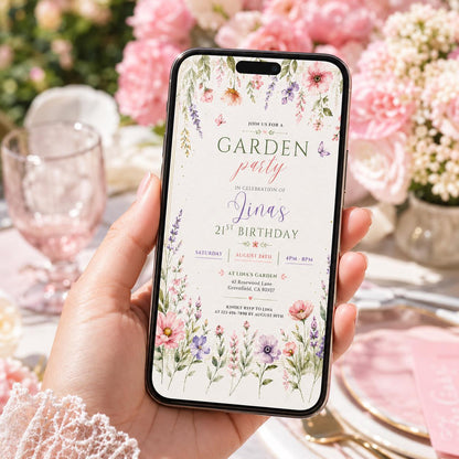 Editable Garden Birthday Invitation Canva Template, Floral Girls Cute Fun DIY Sweet Chic Kids Teen Party Invite, Printable Digital Download.