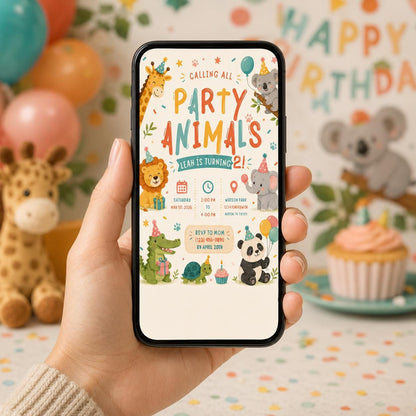 Editable Animal Birthday Invitation Canva Template, Kids Cute Modern Fun DIY Sweet Chic Teen Tween Party Invite, Printable Digital Download.