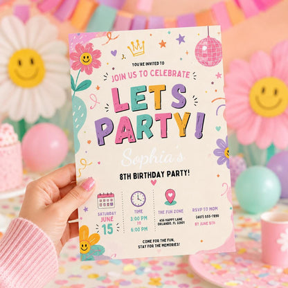Editable Preppy Birthday Invitation Canva Template, Girls Preppy Cute Fun DIY Sweet Chic Kids Teen Party Invite, Printable Digital Download.