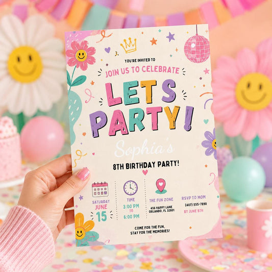 Editable Preppy Birthday Invitation Canva Template, Girls Preppy Cute Fun DIY Sweet Chic Kids Teen Party Invite, Printable Digital Download.